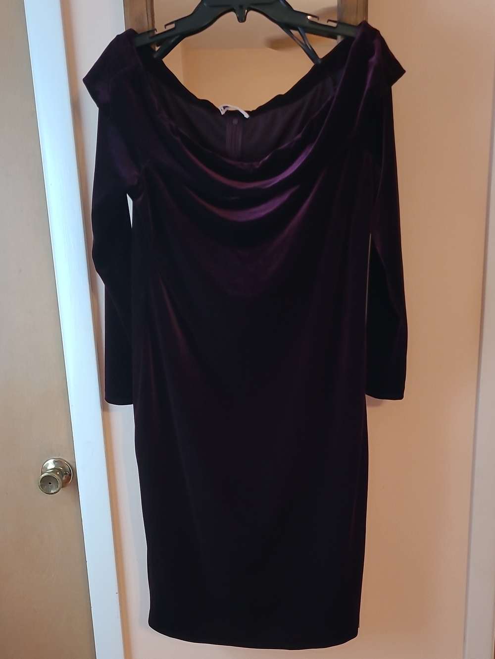 Calvin Klein Deep Plum Velvet Cowl-Neck Long Sleeve Dress